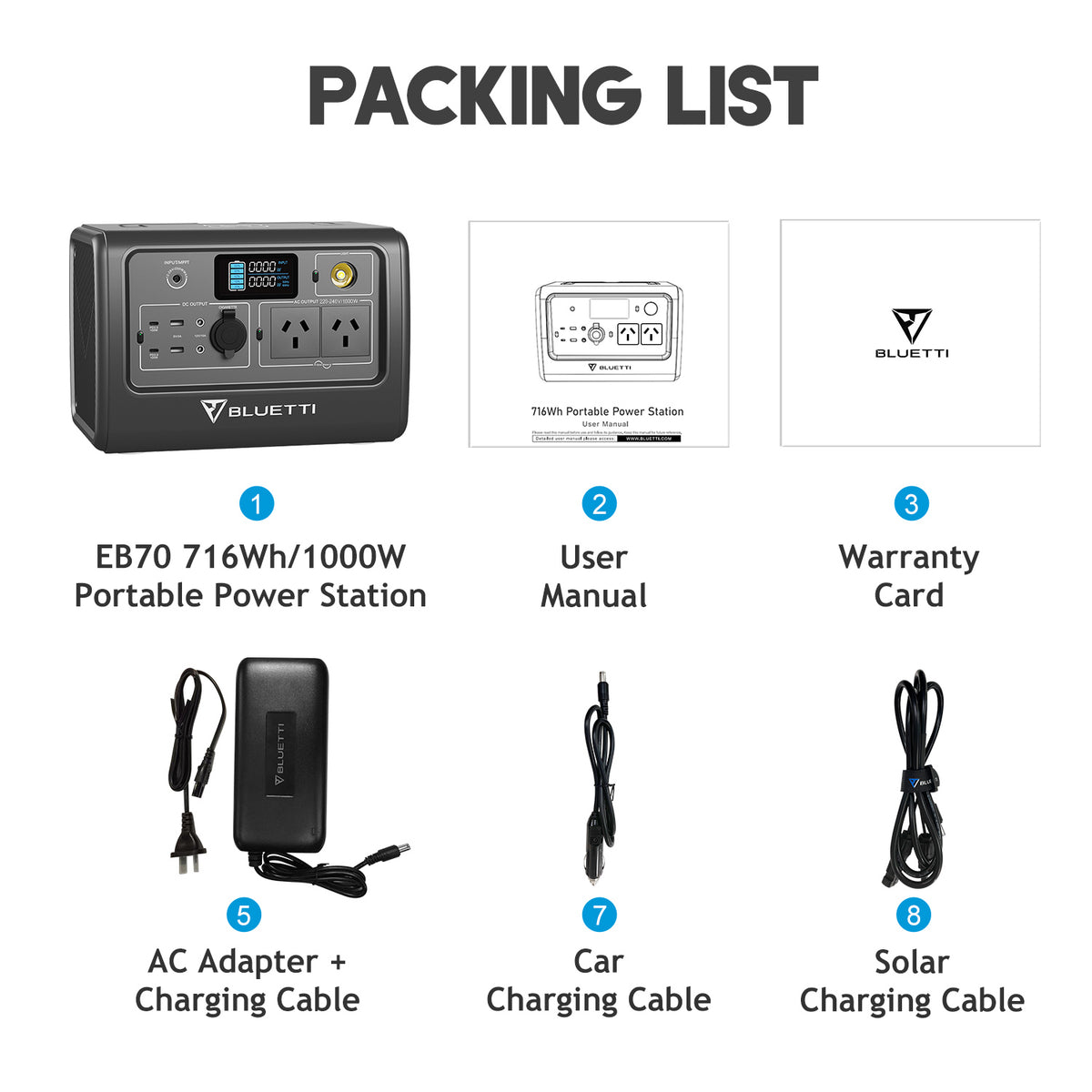 BLUETTI EB70 Portable Power Station, 1000W, 716Wh, HB21